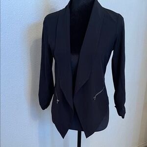 Michele Black Open-Front Zip-Pocket Blazer